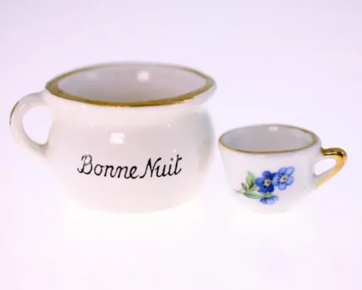Tradera Vintage mini porcelain pots-French 'Bonne Nuit' and floral pot-circa 1970s-34g| Indretningsdetaljer