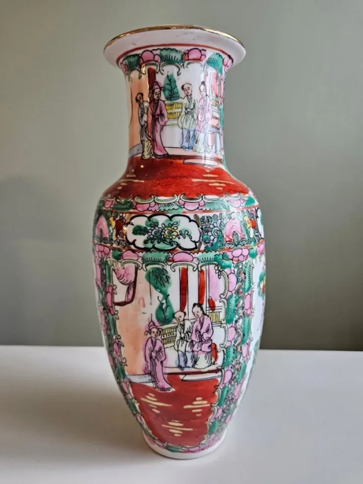 Cheap VINTAGE VAS KINA FAMILLE ROSE STOR MODELL ca 31,5 cm Orientalsk Kunst Og Porcelæn
