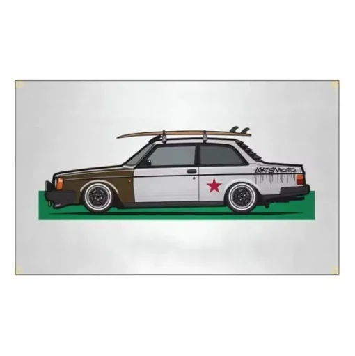 New Volvo 240 Flagg / väggflagga Mått 90x150 cm Andet Køretøjsrelateret