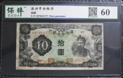 Tradera WWII 1944 China Manchukuo Manchukuo Central Bank 10 Yuan| Sedler