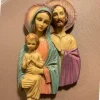 Store 23x13 cm Jesus Maria Josef madonna vintage relief religious plaque icon ikon Ikoner & Religiøse Genstande