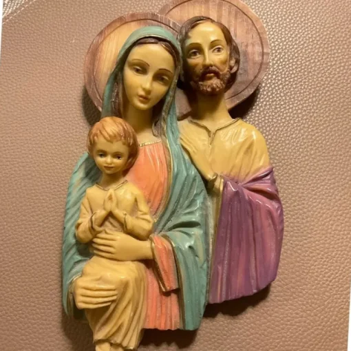 Store 23x13 cm Jesus Maria Josef madonna vintage relief religious plaque icon ikon Ikoner & Religiøse Genstande